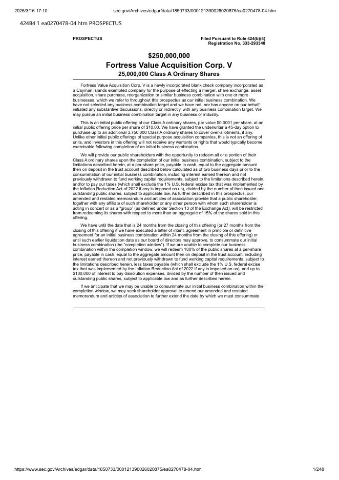 Fortress Value Acquisition Corp.美股纳斯达克IPO上市招股说明书海报