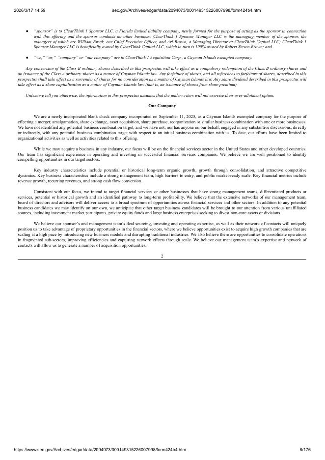 ClearThink 1 Acquisition Corp.美股纳斯达克IPO上市招股说明书_第8页