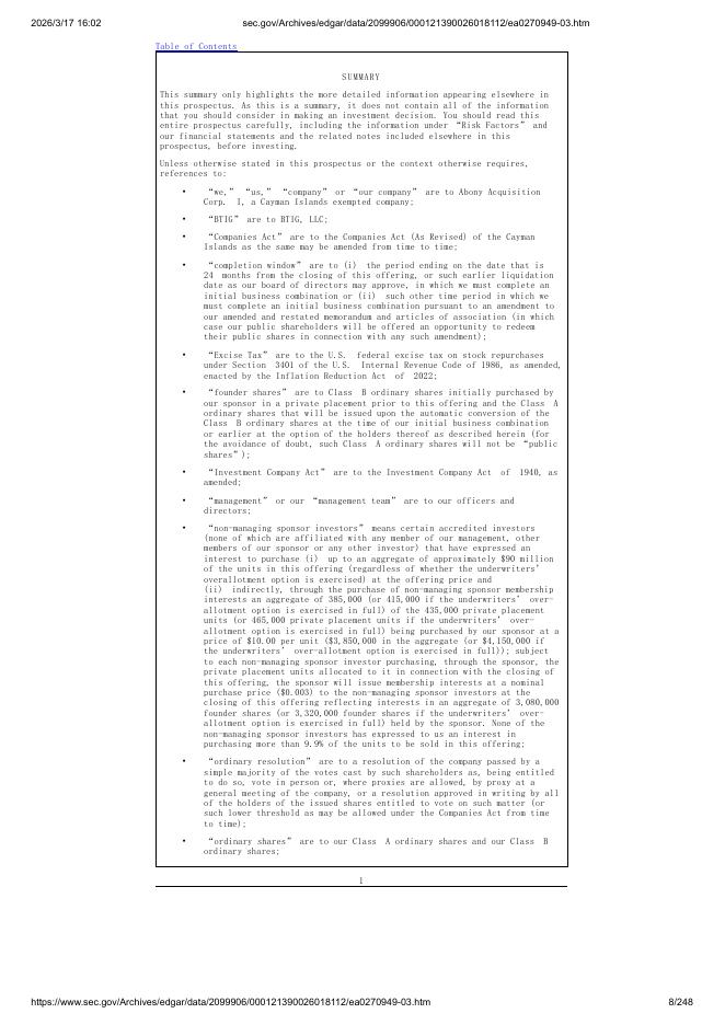 Abony Acquisition Corp. I美股纳斯达克IPO上市招股说明书_第8页