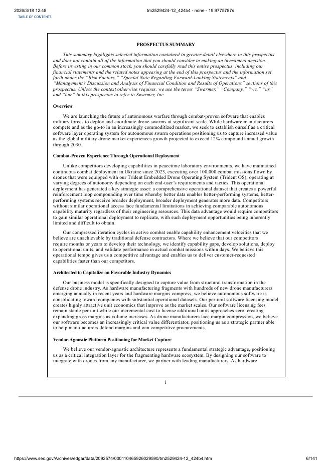 Swarmer, Inc美股纳斯达克IPO上市招股说明书_第6页