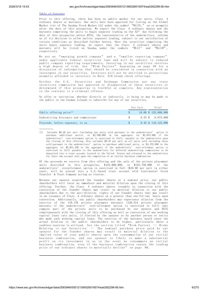 Willow Lane Acquisition Corp. II美股纳斯达克IPO上市招股说明书_第6页