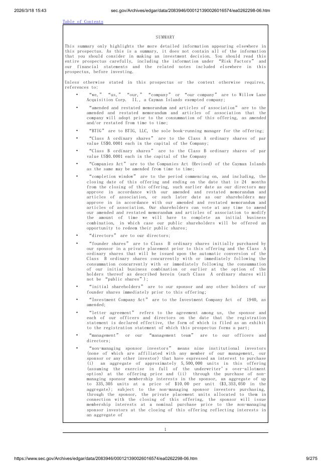 Willow Lane Acquisition Corp. II美股纳斯达克IPO上市招股说明书_第9页