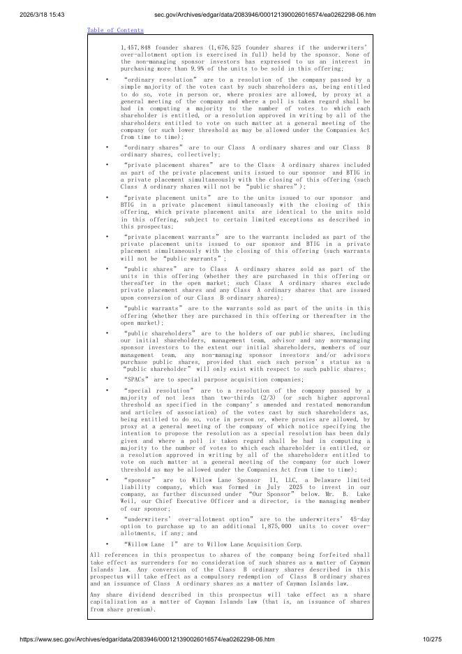Willow Lane Acquisition Corp. II美股纳斯达克IPO上市招股说明书_第10页