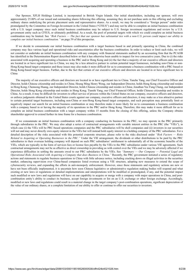 XFLH Capital Corporation纽约证券交易所IPO上市招股说明书_第6页