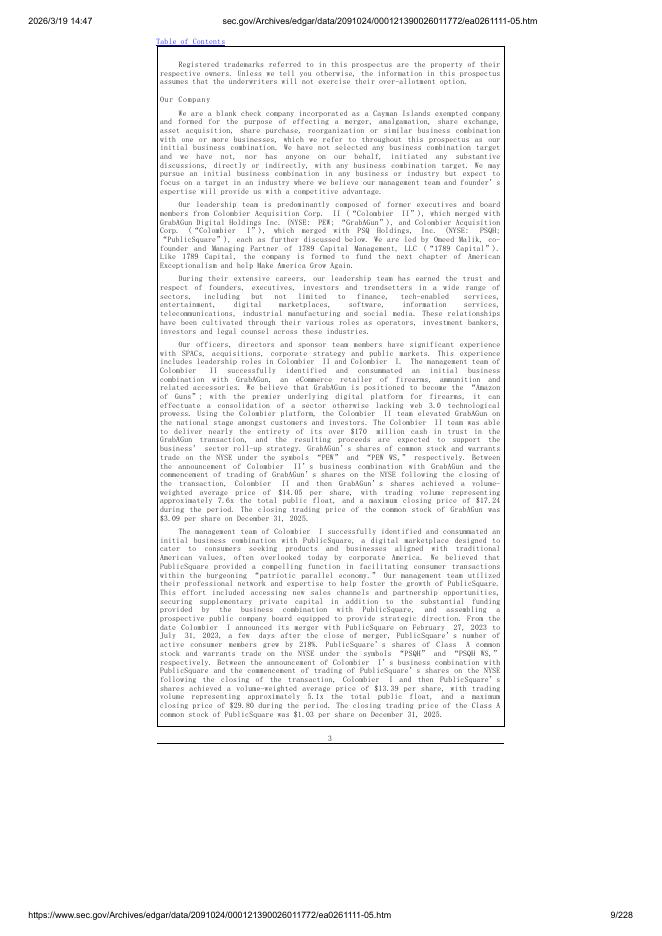 Colombier Acquisition Corp. III纽约证券交易所IPO上市招股说明书_第9页