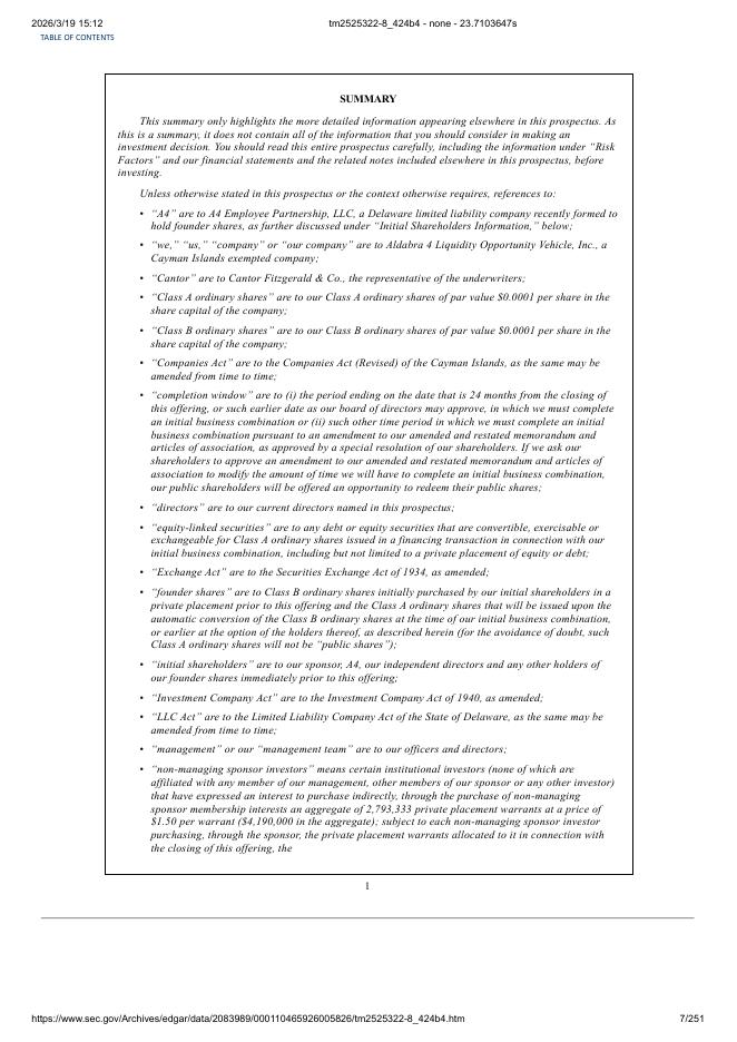Aldabra 4 Liquidity Opportunity Vehicle, Inc.美股纳斯达克IPO上市招股说明书_第7页