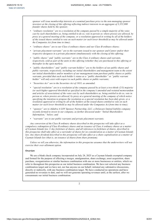 Aldabra 4 Liquidity Opportunity Vehicle, Inc.美股纳斯达克IPO上市招股说明书_第8页