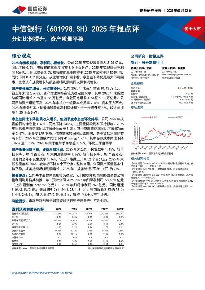 国信证券：中信银行（601998）-2025年报点评：分红比例提升，资产质量平稳海报