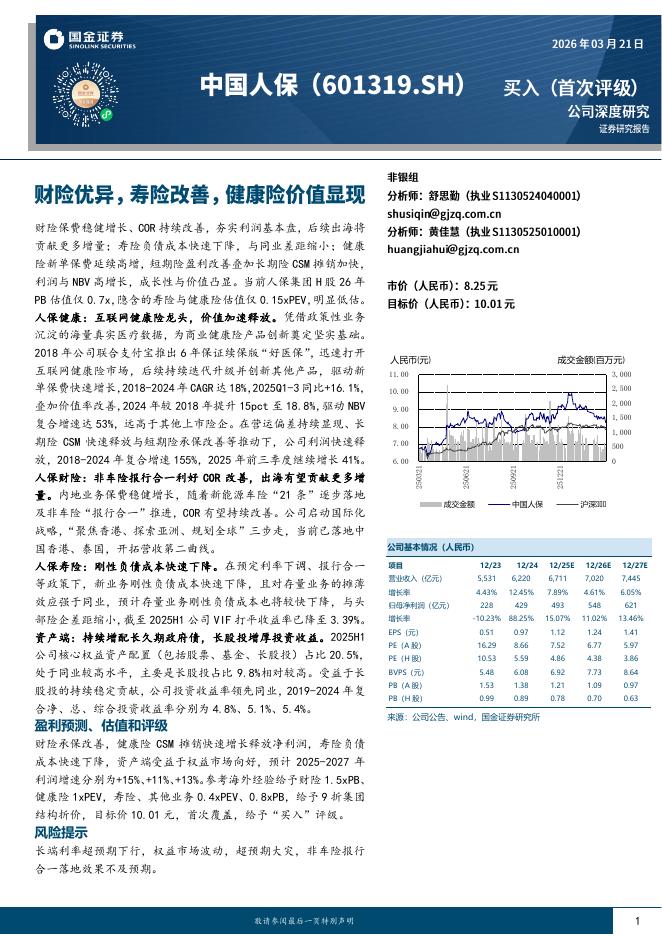 国金证券：中国人保（601319）-财险优异，寿险改善，健康险价值显现海报