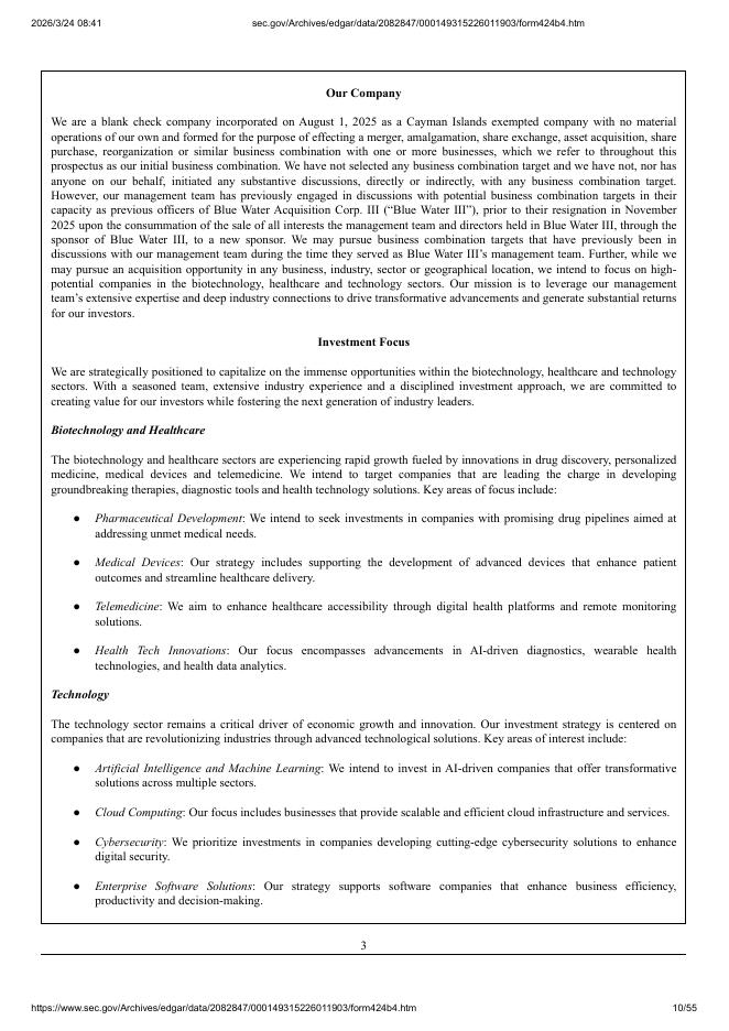 Blue Water Acquisition Corp. IV纽约证券交易所IPO上市招股说明书_第10页