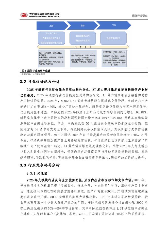 大公国际资信：通信行业2025回顾与2026展望报告：从“规模基建”迈向“新质生产力底座”_第7页