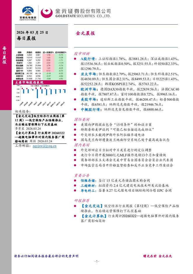 金元证券：金元晨报-260325海报