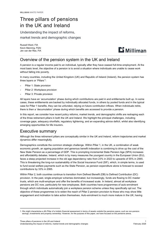 Milliman：2026年英国和爱尔兰养老金的三大支柱白皮书（英文版）海报