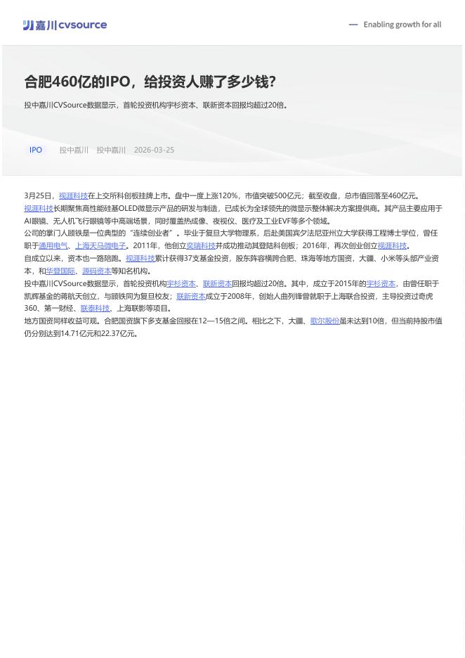 投中嘉川：2026年合肥460亿的IPO，给投资人赚了多少钱？海报