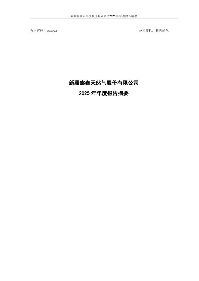 603393-新天然气：新天然气-2025年度报告摘要