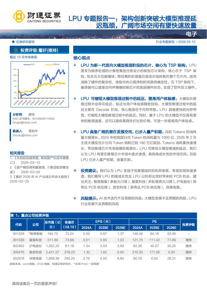 财通证券：LPU专题报告一：架构创新突破大模型推理延迟瓶颈，广阔市场空间有望快速放量海报