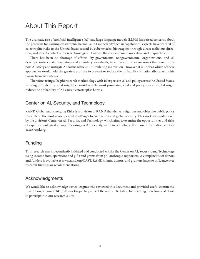 Rand兰德：2026年减轻人工智能灾难性危害的法律和政策途径报告（英文版）_第3页