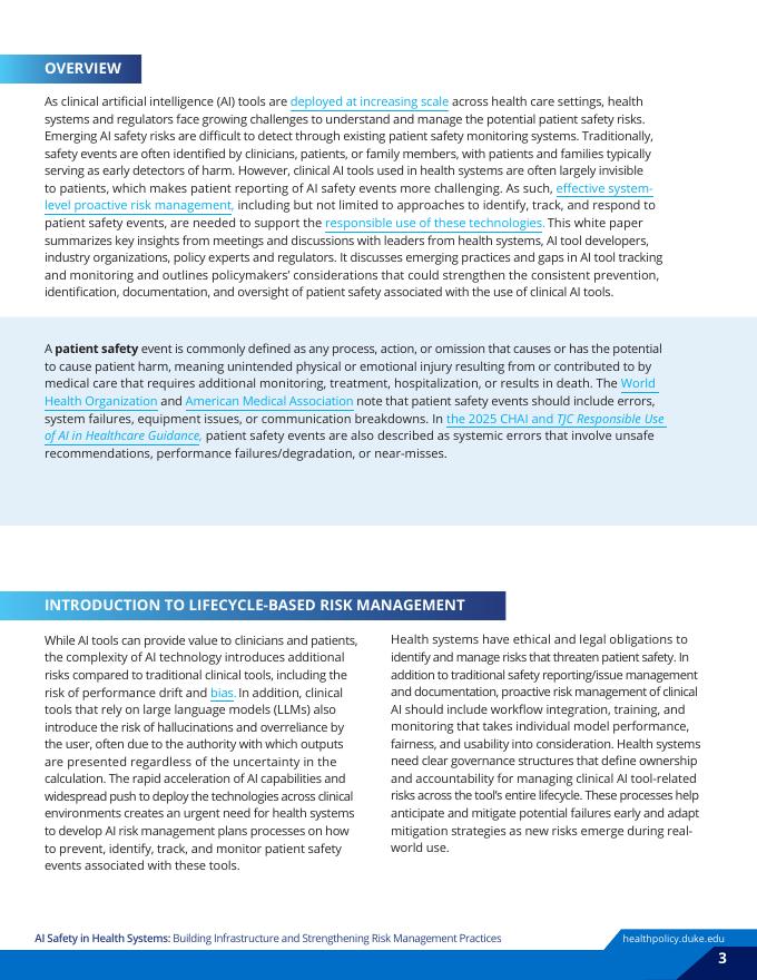 杜克大学 ：2026年医疗系统中的AI安全：基础设施建设与风险管理实践强化白皮书（英文版）_第3页