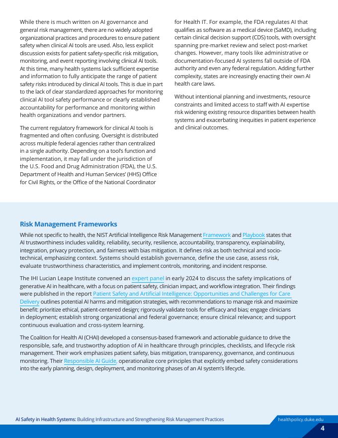杜克大学 ：2026年医疗系统中的AI安全：基础设施建设与风险管理实践强化白皮书（英文版）_第4页