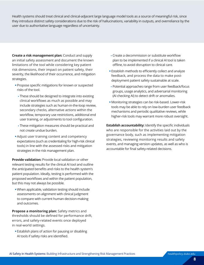 杜克大学 ：2026年医疗系统中的AI安全：基础设施建设与风险管理实践强化白皮书（英文版）_第8页