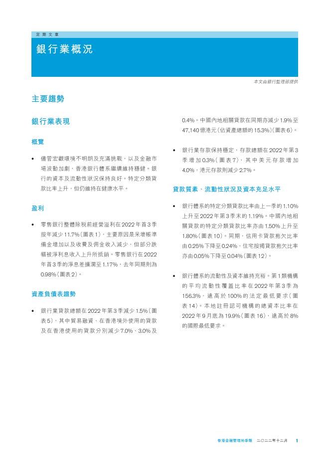 香港金融管理局季報 ：2022年12月-银行业概况_第1页