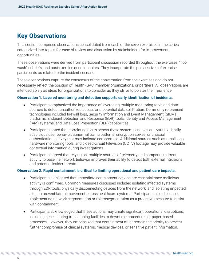健康信息共享与分析中心：2025年行动后报告：健康-ISAC韧性演习（英文版）_第6页