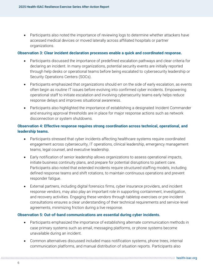 健康信息共享与分析中心：2025年行动后报告：健康-ISAC韧性演习（英文版）_第7页