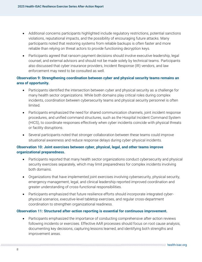 健康信息共享与分析中心：2025年行动后报告：健康-ISAC韧性演习（英文版）_第9页