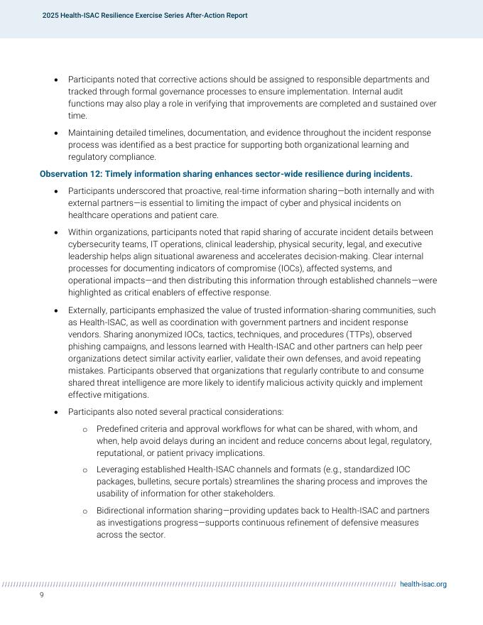 健康信息共享与分析中心：2025年行动后报告：健康-ISAC韧性演习（英文版）_第10页