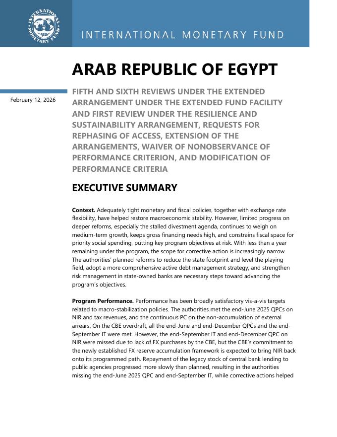国际货币基金组织：2026年阿拉伯埃及共和国：根据扩展基金机制下的扩展安排进行的第五次和第六次审查报告（英文版）_第6页