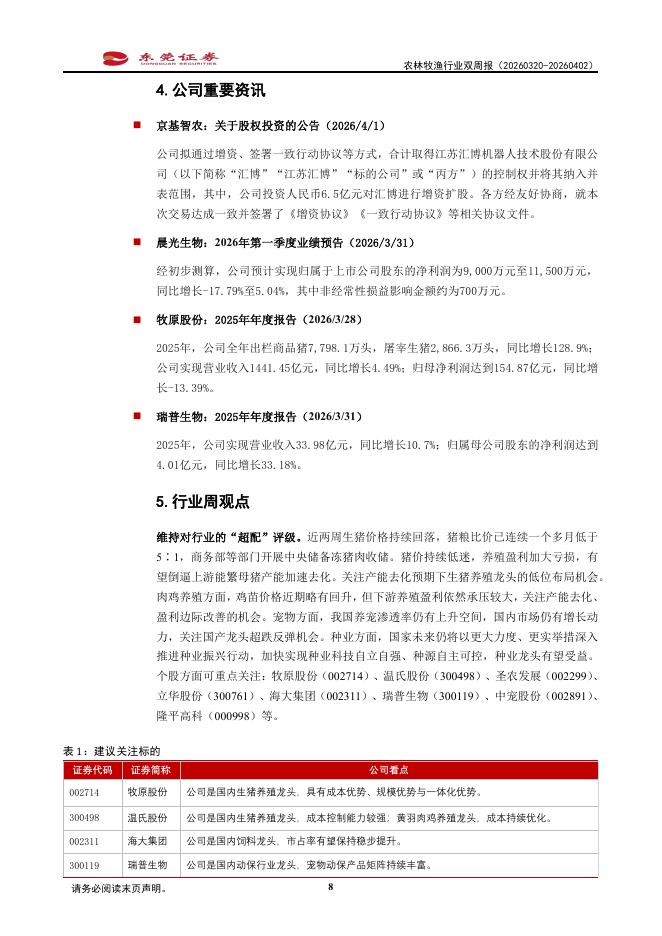 东莞证券：农林牧渔行业双周报：商务部等部门开展中央储备冻猪肉收储_第8页