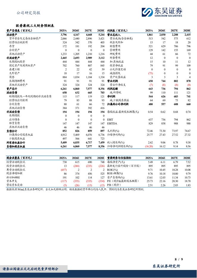 东吴证券：欧普康视（300595）-2025年业绩承压，期待逐步恢复_第8页
