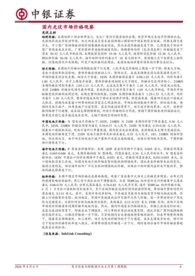中银证券：电力设备与新能源行业4月第1周周报：新能源车销量承压，硅料价格持续下跌_第6页