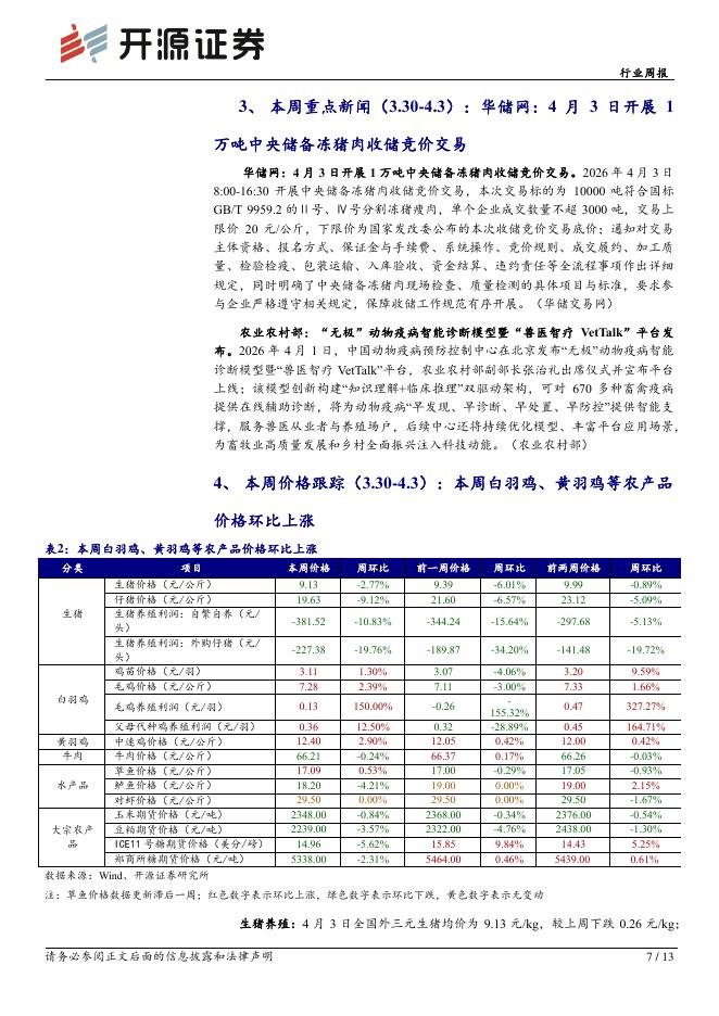 开源证券：农林牧渔行业周报：清明备货难改供给宽松格局，仔猪亏损加深悲观预期加速释放_第7页