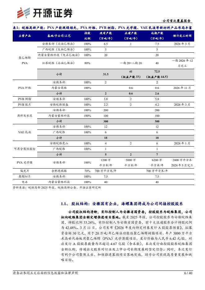 开源证券：皖维高新（600063）-公司首次覆盖报告：一体化+规模化+多元化，打造全球PVA龙头_第6页