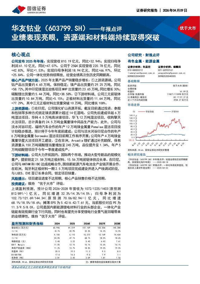 国信证券：华友钴业（603799）-年报点评：业绩表现亮眼，资源端和材料端持续取得突破海报