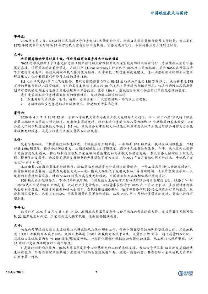 海通国际：中国航空航天与国防：中国民营火箭入轨载荷记录刷新，国际巨头垂直一体化布局加速_第7页