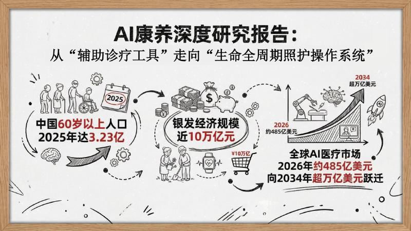 清新研究：2026年AI康养深度研究报告——从“辅助诊疗工具”走向“生命全周期照护操作系统”海报