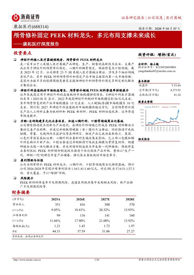 浙商证券：康拓医疗（688314）深度报告-颅骨修补固定PEEK材料龙头，多元布局支撑未来成长海报