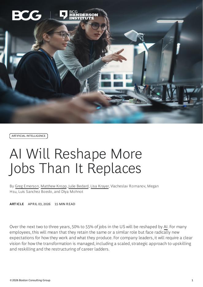 BCG波士顿咨询：2026年AI对就业的影响：重塑为主 替代为辅研究报告（英文版）海报