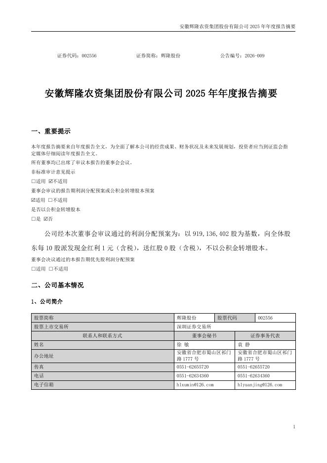 002556-辉隆股份：2025年年度报告摘要