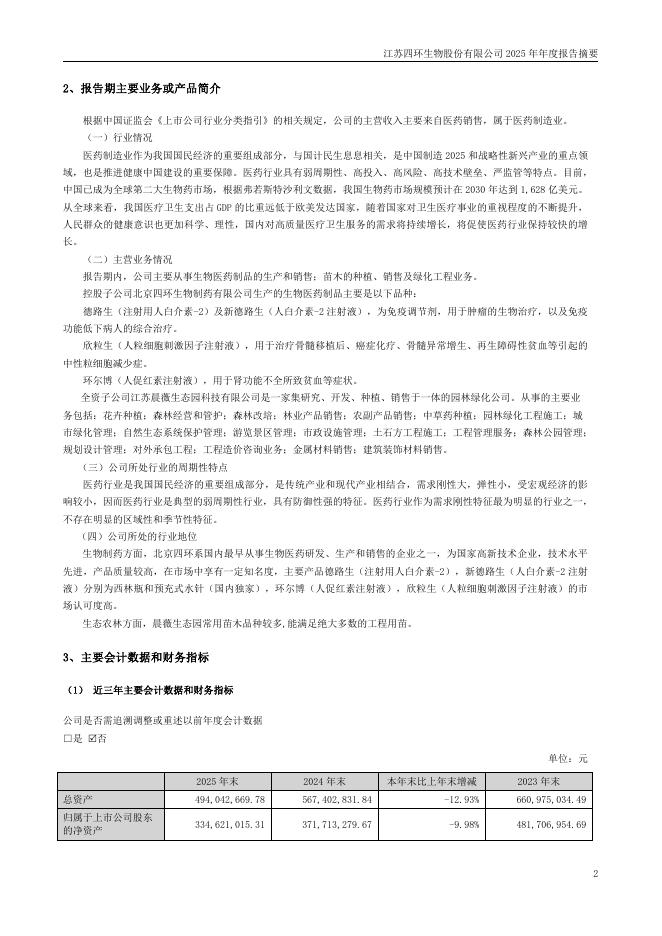 000518-*ST四环：2025年年度报告摘要_第2页
