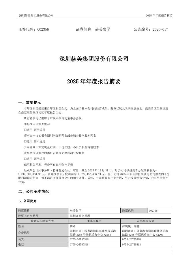 002356-赫美集团：2025年年度报告摘要