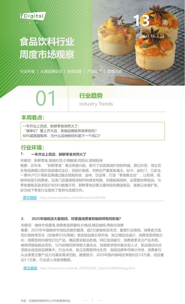 艾瑞咨询：2026年第13周-食品饮料行业周度市场观察报告海报