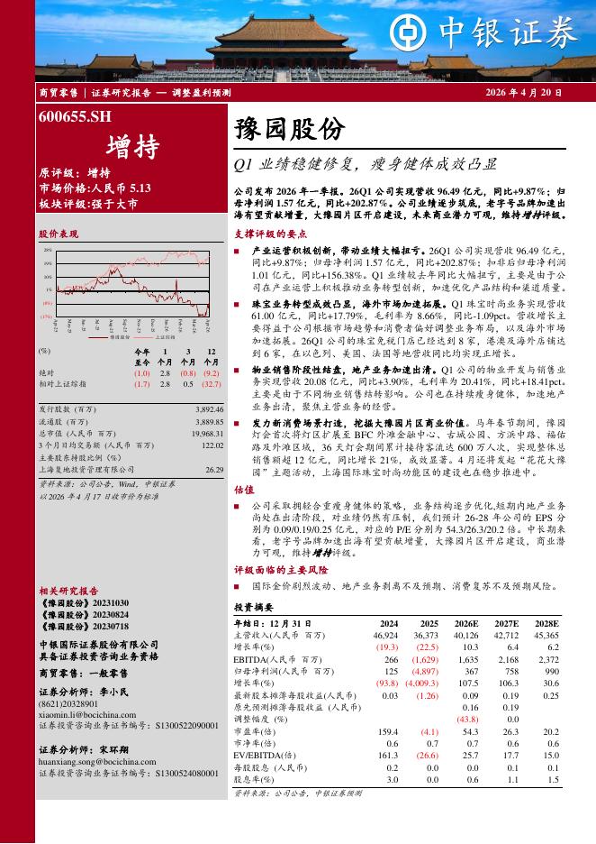 中银证券：豫园股份（600655）-Q1业绩稳健修复，瘦身健体成效凸显海报