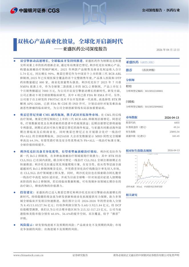 中国银河证券：亚盛医药B（06855.HK）公司深度报告：双核心产品商业化放量，全球化开启新时代海报