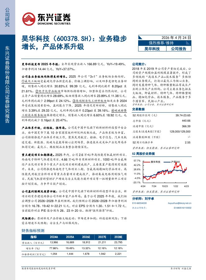 东兴证券：昊华科技（600378）-业务稳步增长，产品体系升级海报