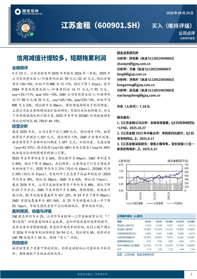 国金证券：江苏金租（600901）-信用减值计提较多，短期拖累利润海报