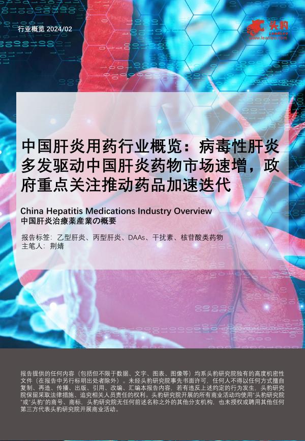 头豹研究院：中国肝炎用药行业概览：病毒性肝炎多发驱动中国肝炎药物市场速增，政府重点关注推动药品加速迭代海报