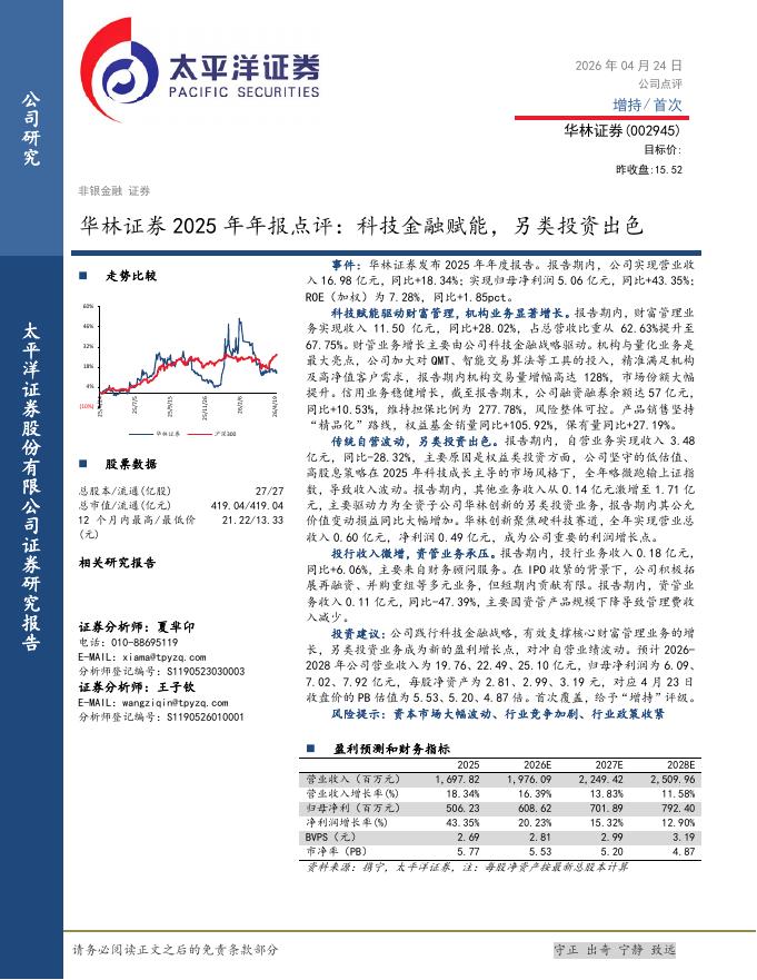 太平洋证券：华林证券2025年年报点评：科技金融赋能，另类投资出色海报